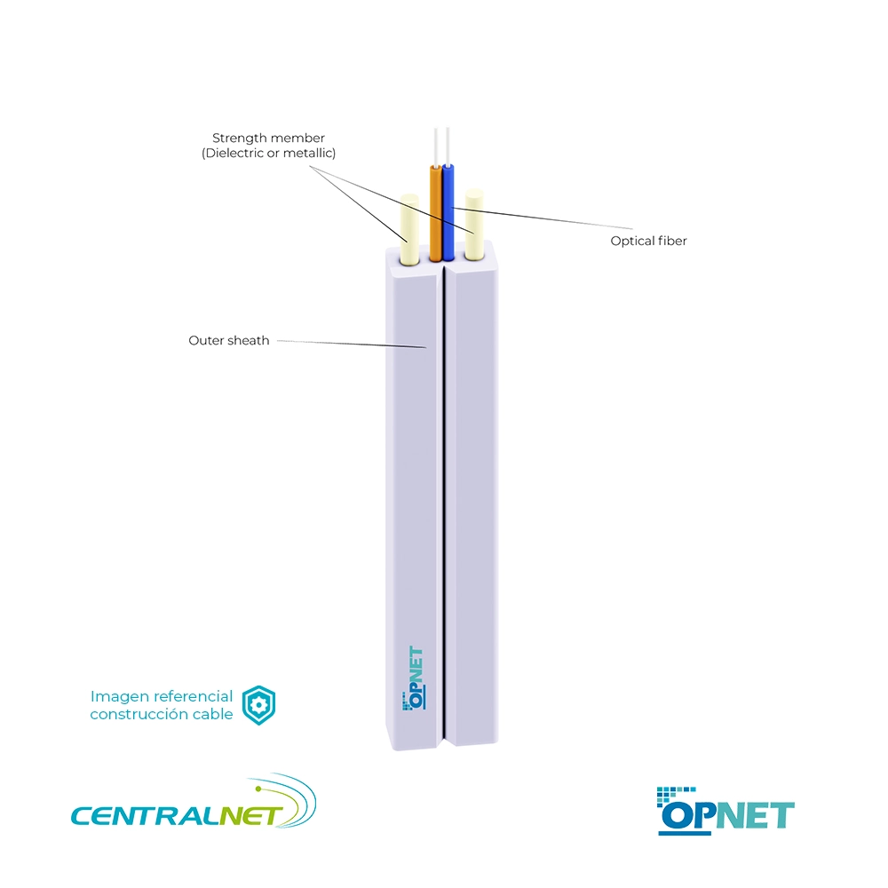 Cable Fibra Óptica Drop 2 Hilos LSZH G657A2 Sin Mensajero OPNET